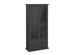 ebuy24 Venedig Vitrinenschrank 2 Glastüren und 2 Schubladen Matt Grau