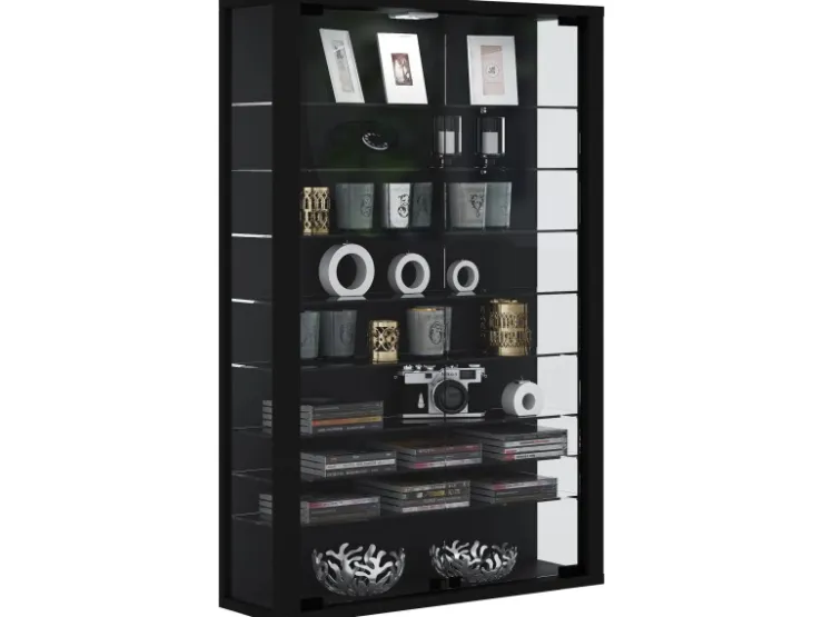 ebuy24 Vitrosa Mini Vitrinenschrank Wandhängend mit 2 Glastüren und 8 Glasregalen Schwarz* Vitrinen