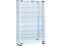 ebuy24 VitrosaMaxi Vitrinenschrank Wandhängend mit Spiegel 2 Glastüren Weiß