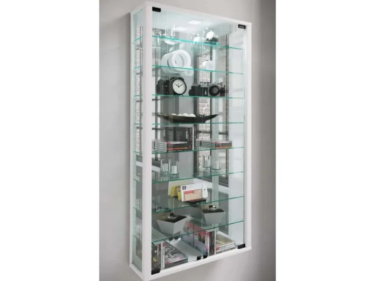 ebuy24 VitrosaMaxi Vitrinenschrank Wandhängend mit Spiegel 2 Glastüren Weiß