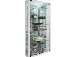 ebuy24 VitrosaMaxi Vitrinenschrank Wandhängend mit Spiegel 2 Glastüren Weiß