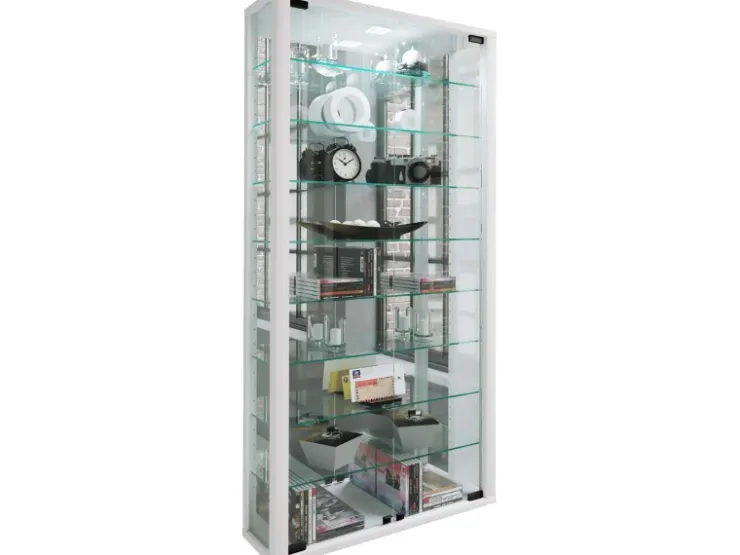 ebuy24 VitrosaMaxi Vitrinenschrank Wandhängend mit Spiegel 2 Glastüren Weiß
