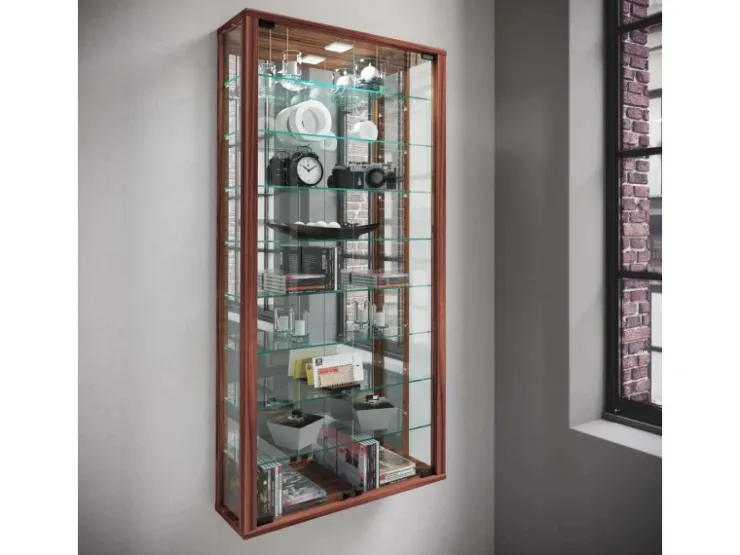 ebuy24 VitrosaMaxi Vitrinenschrank Wandhängend mit Spiegel 2 Glastüren Nussbaum Dekor* Vitrinen