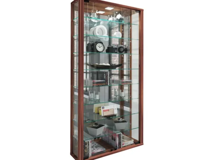 ebuy24 VitrosaMaxi Vitrinenschrank Wandhängend mit Spiegel 2 Glastüren Nussbaum Dekor* Vitrinen
