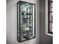 ebuy24 VitrosaMaxi Vitrinenschrank Wandhängend mit Spiegel 2 Glastüren Inkl LED-Leuchten Schwarz