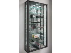 ebuy24 VitrosaMaxi Vitrinenschrank Wandhängend mit Spiegel 2 Glastüren Schwarz* Vitrinen