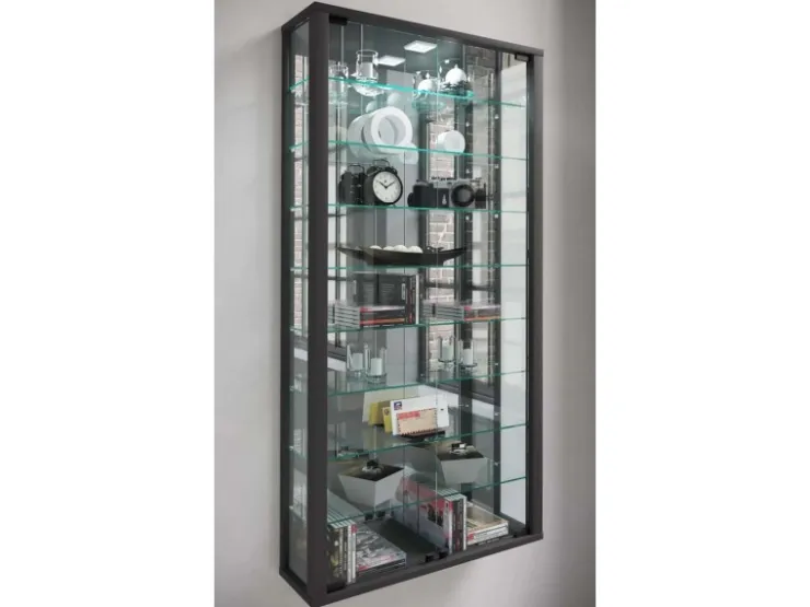 ebuy24 VitrosaMaxi Vitrinenschrank Wandhängend mit Spiegel 2 Glastüren Schwarz* Vitrinen