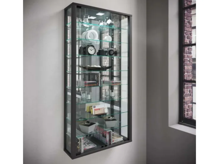 ebuy24 VitrosaMaxi Vitrinenschrank Wandhängend mit Spiegel 2 Glastüren Schwarz* Vitrinen