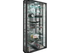 ebuy24 VitrosaMaxi Vitrinenschrank Wandhängend mit Spiegel 2 Glastüren Schwarz* Vitrinen