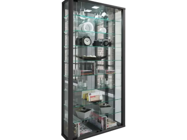ebuy24 VitrosaMaxi Vitrinenschrank Wandhängend mit Spiegel 2 Glastüren Schwarz* Vitrinen