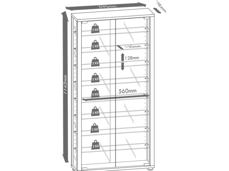 ebuy24 VitrosaMaxi Vitrinenschrank Wandhängend mit Spiegel 2 Glastüren Schwarz* Vitrinen