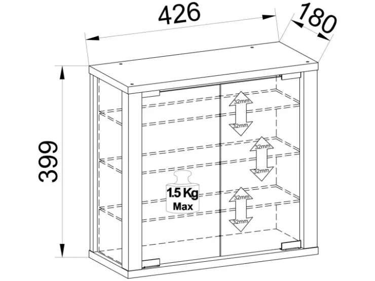 ebuy24 VitrosaS Vitrinenschrank Wandhängend 2 Glastüren Anthrazit* Vitrinen