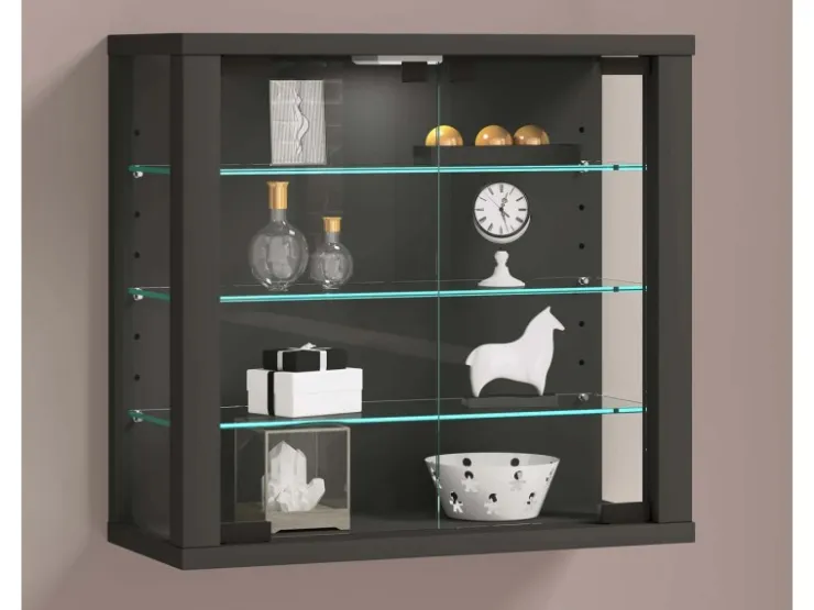ebuy24 VitrosaS Vitrinenschrank Wandhängend 2 Glastüren Anthrazit* Vitrinen