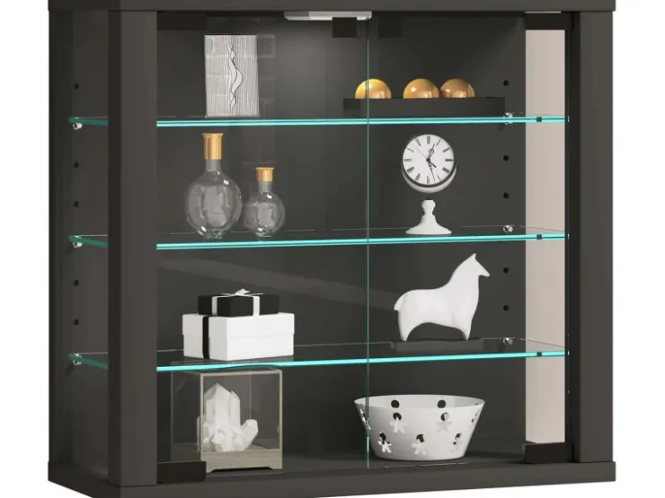 ebuy24 VitrosaS Vitrinenschrank Wandhängend 2 Glastüren Anthrazit* Vitrinen