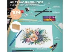 ECD Germany 109 Teiliges Malset mit Holzkoffer Zeichen und Malkoffer für Kinder* Bastelzubehör