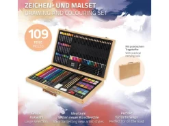 ECD Germany 109 Teiliges Malset mit Holzkoffer Zeichen und Malkoffer für Kinder* Bastelzubehör