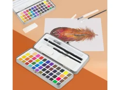 ECD Germany Aquarellfarben Set 48 Farben in Tragbarer Box inkl Pinsel* Malerbedarf