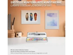 ECD Germany Aquarellfarben Set 48 Farben in Tragbarer Box inkl Pinsel* Malerbedarf