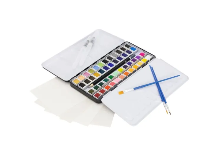 ECD Germany Aquarellfarben Set 48 Farben in Tragbarer Box Vollaquarell Palette* Bastelzubehör