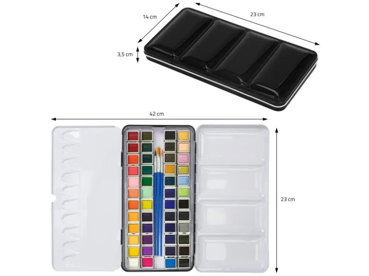 ECD Germany Aquarellfarben Set 48 Farben in Tragbarer Box Vollaquarell Palette* Bastelzubehör