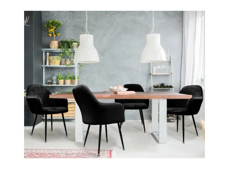 ECD Germany 2er Set Esszimmerstühle Küchenstühle Schwarz aus Samt* Stühle