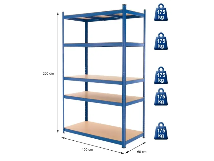 ECD Germany 2Er Set Werkstattregal 200x100x60 cm Blau Pulverbeschichter Metall* Weitere Regale