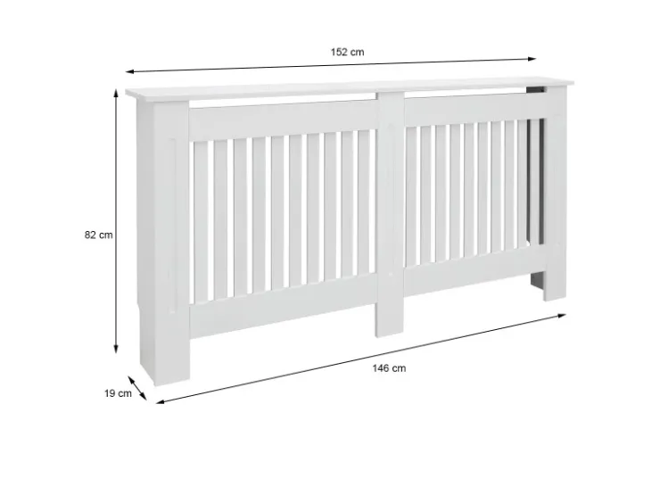 ECD Germany Heizkörperverkleidung Landhausstil 152x19x82cm Weiß aus MDF Lackiert* Regal Weiß