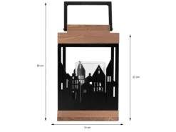 ECD Germany Holzlaterne 22cm Gartenlaterne mit Kerzenständer Henkel Stadt Muster* Laternen