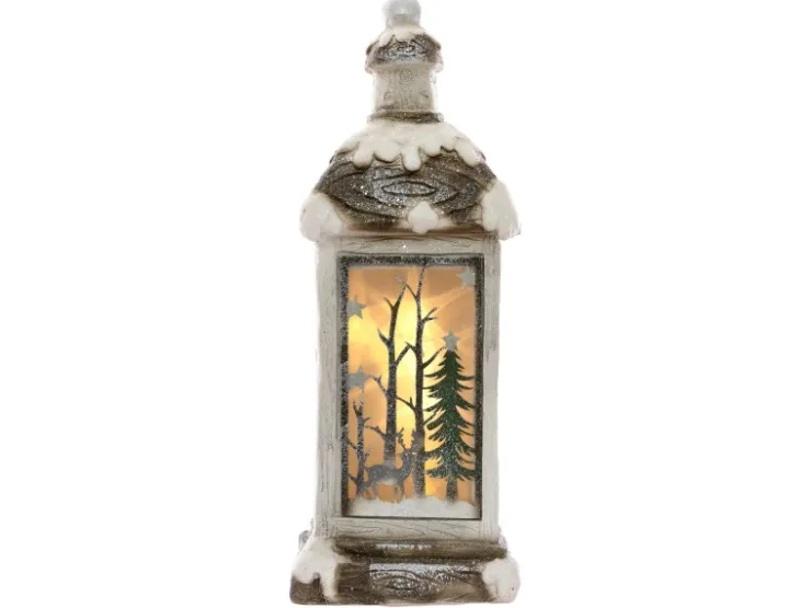ECD Germany LED Weihnachtslaterne mit Warmweißes Licht 60cm Weiß Beige Grünes* Laternen