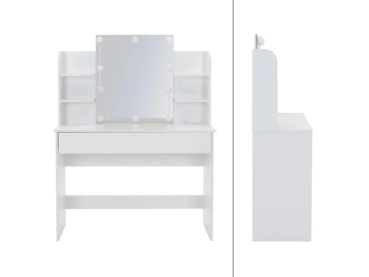 ECD Germany Schminktisch Set mit Hocker Spiegel LED-Beleuchtung 108x40x140 cm* Hocker