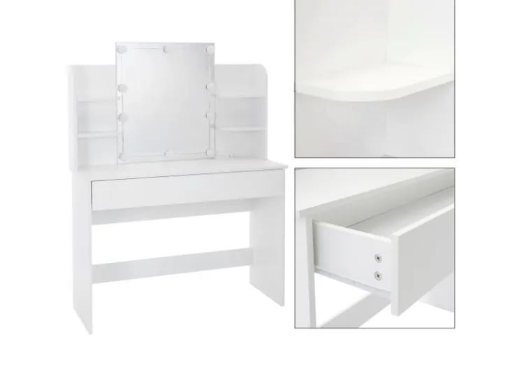 ECD Germany Schminktisch Set mit Hocker Spiegel LED-Beleuchtung 108x40x140 cm* Hocker