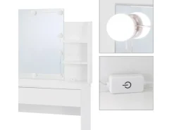 ECD Germany Schminktisch Set mit Hocker Spiegel LED-Beleuchtung 108x40x140 cm* Hocker