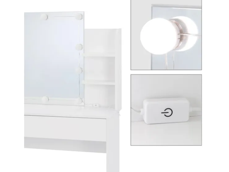 ECD Germany Schminktisch Set mit Hocker Spiegel LED-Beleuchtung 108x40x140 cm* Hocker