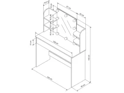 ECD Germany Schminktisch Set mit Hocker Spiegel LED-Beleuchtung 108x40x140 cm* Hocker