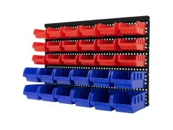 ECD Germany Wandregal mit Stapelboxen 30Tlg Blau-Rot 18 Kleine 12 Große Schütten