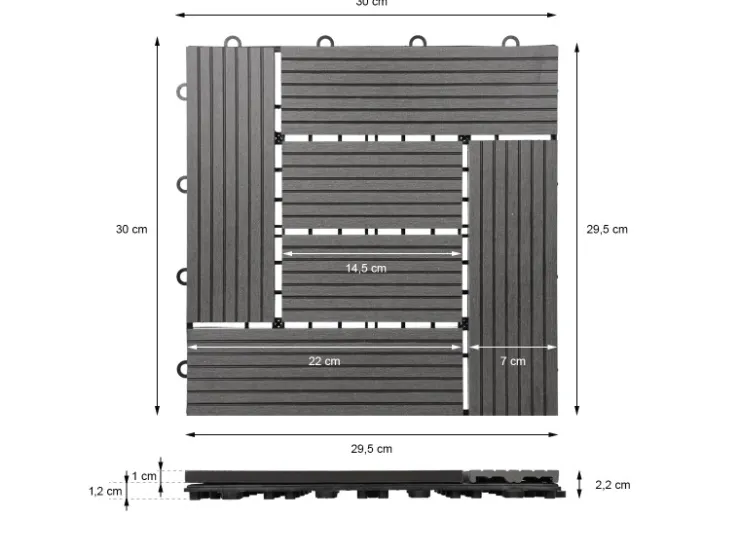 ECD Germany WPC Terrassenfliesen 30x30 cm 11Er Spar Set Mosaik