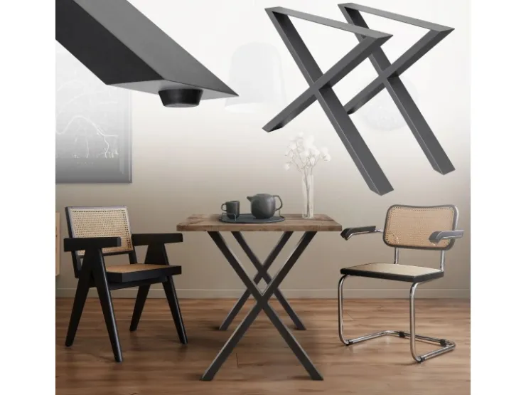 ECD Germany 2x Tischbeine X-Design X-Form 60 x 72 cm Anthrazit Industriedesign* Tische
