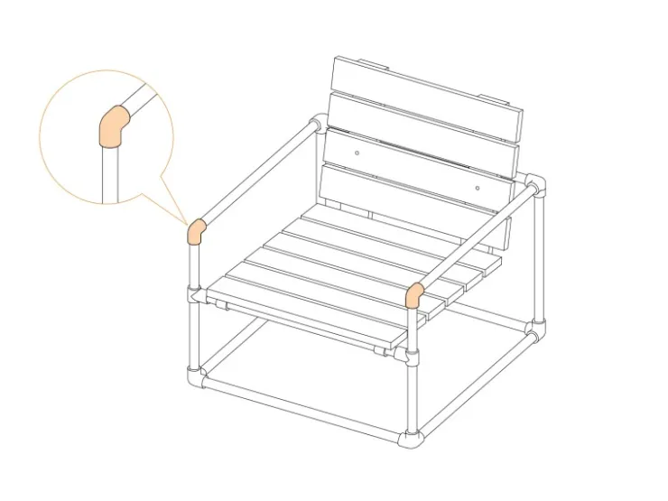 Eckstück 90° für Stahlrohr Ø 2,7 cm
