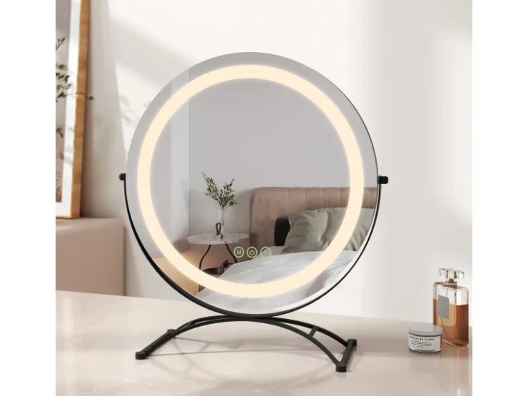Emke Kosmetikspiegel Runder mit Beleuchtung 3 Farbtemperatur und Dimmbar 40cm* Kommode