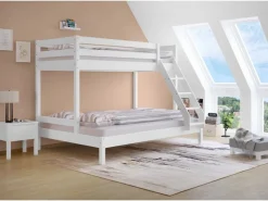 Erst-Holz Doppel-Etagenbett 90 x 200 cm und 140 x 200 cm Erwachsene Kiefer Weiß Modell 18 Rollrost inkl.* Betten|Leitern