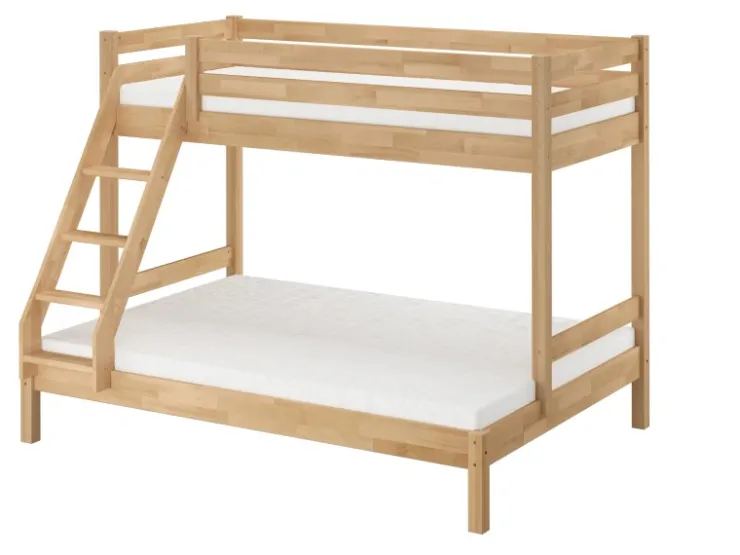 Erst-Holz Etagenbett Holzbett 3er-Bett Buche Massiv 90 + 140 x 200 cm Modell 14 ohne Zubehör* Klarlacke