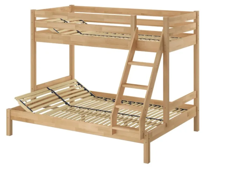 Erst-Holz Etagenbett Holzbett 3er-Bett Buche Massiv 90 + 140 x 200 cm Modell 14 ohne Zubehör* Klarlacke
