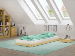 Erst-Holz Extra Flaches Einzelbett Futon Unbehandeltes Holz Loft 90 x 200 cm Fichte Rollrost inkl.
