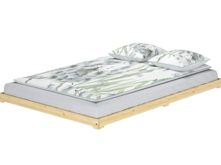 Erst-Holz Futonbett Massivholz Extra Niedrig Kiefer Massivholz 140 x 200 Rollrost inkl.