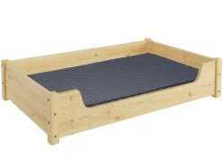 Erst-Holz Hundebett für Große Hunde 100 x 60 cm Kiefer Tierbett Rollrost inkl.* Kissenbezüge