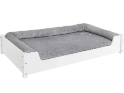 Erst-Holz Hundesofa XXL für Dogge Bernhardiner Tierbett 120 x 70 cm Kiefer Weiß mit Rollrost. Polster und Matratze* Hundebedarf