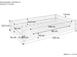 Erst-Holz Hundesofa XXL für Dogge Bernhardiner Tierbett 120 x 70 cm Kiefer Weiß mit Rollrost. Polster und Matratze* Hundebedarf