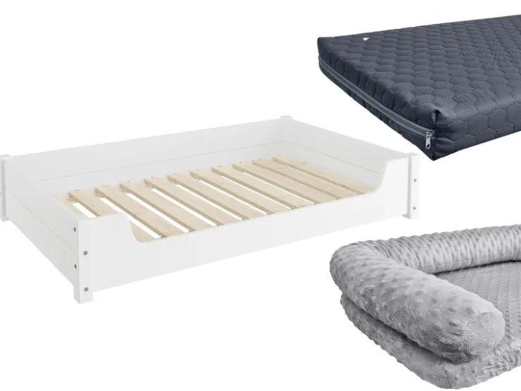 Erst-Holz Hundesofa XXL für Dogge Bernhardiner Tierbett 120 x 70 cm Kiefer Weiß Rollrost inkl.* Kissenbezüge