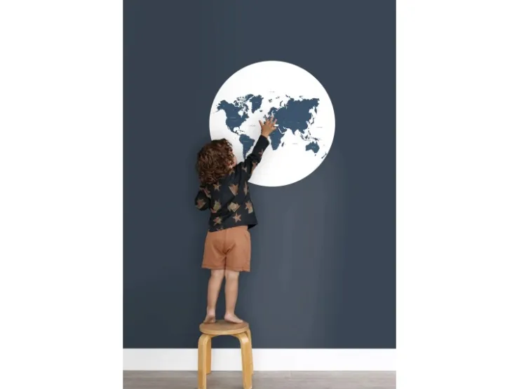 ESTAhome Selbstklebende Runde Tapete Weltkarte Blau Ø 70 cm 158984* Wandtattoos