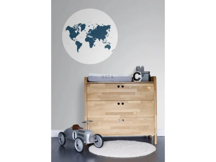 ESTAhome Selbstklebende Runde Tapete Weltkarte Blau Ø 70 cm 158984* Wandtattoos